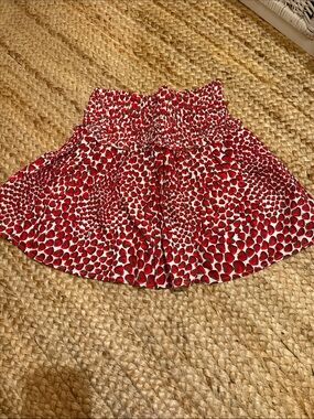 J. Crew Red and White Heart-Print Smocked Skater Skirt